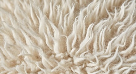 Close-up of Soft and Fluffy Cream-Colored Wool Fleece Texture