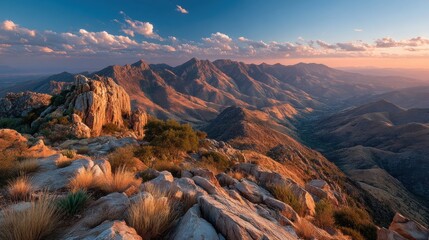 Sunset Panorama Over a Rocky Mountain Range