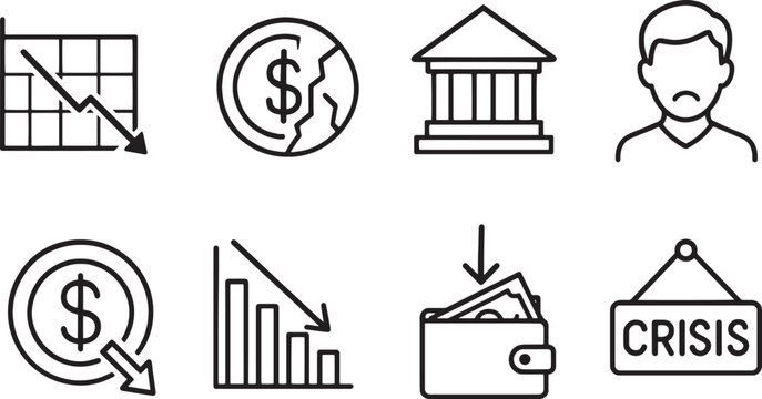 Set of Economic Crisis linear icons