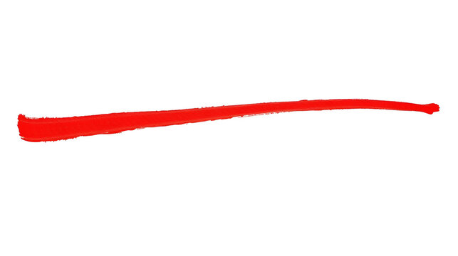 One straight red line 3d. Limit or border, finish line or closed. Red long thread of yarn, string. Thin brush stroke, on a white background. Vector illustration. Horizontal line of paint