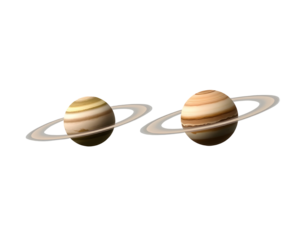 Two Rendered Planets with Rings Against a Transparent Background