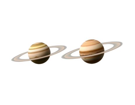 Two Rendered Planets with Rings Against a Transparent Background