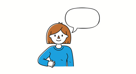 Cartoon woman with blank speech bubble offering a moment for your creative dialogue composition