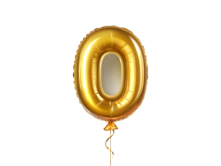 Gold number zero balloon floating against black background