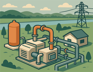 Naklejka premium isometric of Compressor station vector