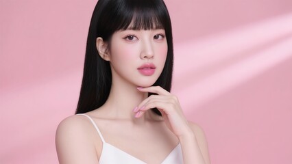 ピンクの背景に映える女性のポートレート