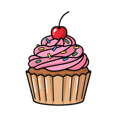 Delicious Cupcake with Pink Frosting and Cherry Topping.