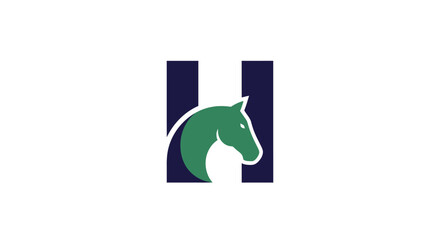 Equine Initial: A stylized letter 'H' featuring a horse head silhouette in emerald green and navy