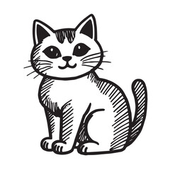Fototapeta premium Cat Doodle Black and White Illustration Vector Image Cute Kitten Sketch Line Art Drawing Silhouette