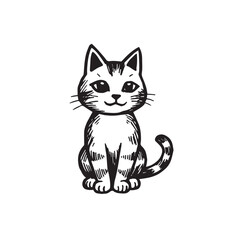 Cat Doodle Black and White Illustration Vector Image Cute Kitten Sketch Line Art Drawing Silhouette