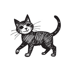 Cat Doodle Black and White Illustration Vector Image Cute Kitten Sketch Line Art Drawing Silhouette