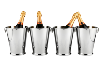 Champagne Bottles in Silver Ice Buckets for Celebration