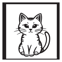 Cat Doodle Black and White Illustration Vector Image Cute Kitten Sketch Line Art Drawing Silhouette