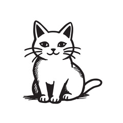Obraz premium Cat Doodle Black and White Illustration Vector Image Cute Kitten Sketch Line Art Drawing Silhouette