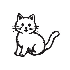 Cat Doodle Black and White Illustration Vector Image Cute Kitten Sketch Line Art Drawing Silhouette