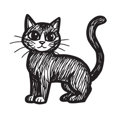 Cat Doodle Black and White Illustration Vector Image Cute Kitten Sketch Line Art Drawing Silhouette