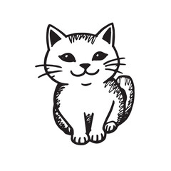 Cat Doodle Black and White Illustration Vector Image Cute Kitten Sketch Line Art Drawing Silhouette