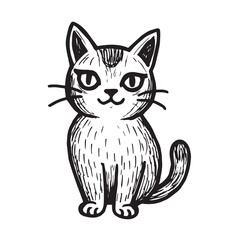 Cat Doodle Black and White Illustration Vector Image Cute Kitten Sketch Line Art Drawing Silhouette