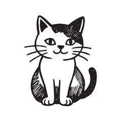 Cat Doodle Black and White Illustration Vector Image Cute Kitten Sketch Line Art Drawing Silhouette
