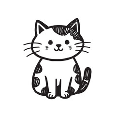 Cat Doodle Black and White Illustration Vector Image Cute Kitten Sketch Line Art Drawing Silhouette