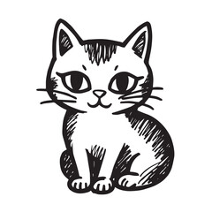 Cat Doodle Black and White Illustration Vector Image Cute Kitten Sketch Line Art Drawing Silhouette