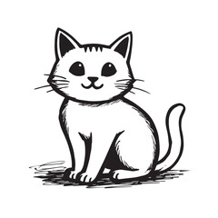 Obraz premium Cat Doodle Black and White Illustration Vector Image Cute Kitten Sketch Line Art Drawing Silhouette