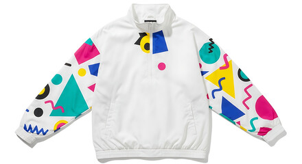 Retro 80s 90s Geometric Pattern White Track Jacket Funky Sportswear Fashion