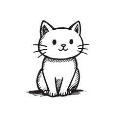 Cat Doodle Black and White Illustration Vector Image Cute Kitten Sketch Line Art Drawing Silhouette