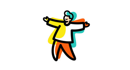 Cartoon man with open arms illustration in dynamic stance conveying positivity and freedom