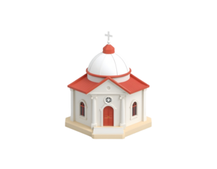 Cartoon Church 3D Rendered Religious Building with Red Roof and White Dome