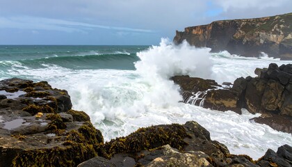Dramatic ocean waves crashing on rocky coast (1)