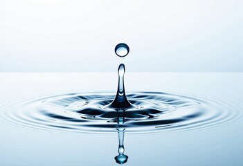 Elegant Captured Moment of Water Droplet Landing with Ripple Effect on a Smooth Surface Reflecting the Surrounding Pristine and Serene Environment