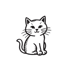 Cat Doodle Black and White Illustration Vector Image Cute Kitten Sketch Line Art Drawing Silhouette