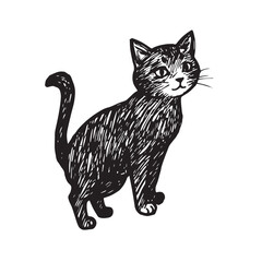 Cat Doodle Black and White Illustration Vector Image Cute Kitten Sketch Line Art Drawing Silhouette