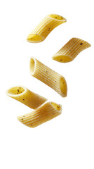 Floating Penne Pasta Isolated on Black Background, Italian Cuisine, Perfect for Food Photography and Culinary Illustrations