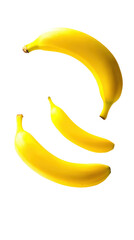 Three Yellow Bananas Floating on a Black Background, Tropical Fruit, Healthy Eating Concept, Bright and Vibrant Colors, Isolated