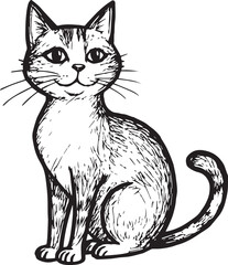 Cat Doodle Black and White Illustration Vector Image Cute Kitten Sketch Line Art Drawing Silhouette