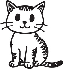 Cat Doodle Black and White Illustration Vector Image Cute Kitten Sketch Line Art Drawing Silhouette