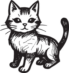 Cat Doodle Black and White Illustration Vector Image Cute Kitten Sketch Line Art Drawing Silhouette