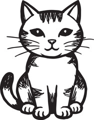 Obraz premium Cat Doodle Black and White Illustration Vector Image Cute Kitten Sketch Line Art Drawing Silhouette