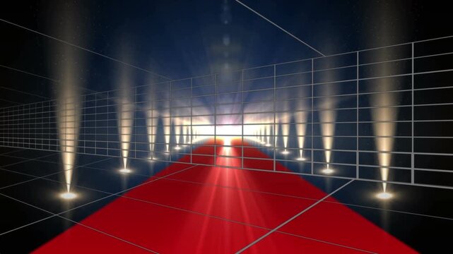 Animation of guitar strings over red carpet