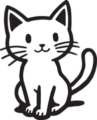 Cat Doodle Black and White Illustration Vector Image Cute Kitten Sketch Line Art Drawing Silhouette