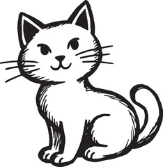 Cat Doodle Black and White Illustration Vector Image Cute Kitten Sketch Line Art Drawing Silhouette