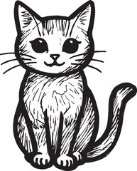Cat Doodle Black and White Illustration Vector Image Cute Kitten Sketch Line Art Drawing Silhouette