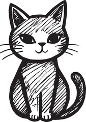 Cat Doodle Black and White Illustration Vector Image Cute Kitten Sketch Line Art Drawing Silhouette