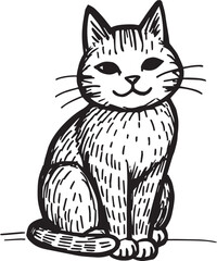 Cat Doodle Black and White Illustration Vector Image Cute Kitten Sketch Line Art Drawing Silhouette