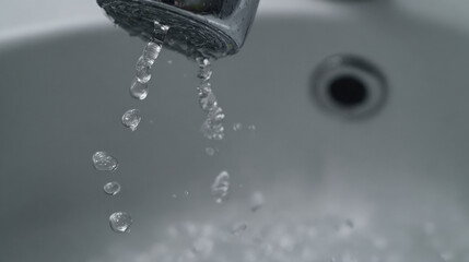 Water droplets splashing from dripping faucet into white sink basin illustrating ongoing leak and urgent repair