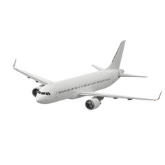 Obraz premium White passenger airplane with engines and wings flying on a transparent background aircraft airliner isolated on a transparent background