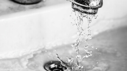 Water droplets splashing from dripping faucet into white sink basin illustrating ongoing leak and urgent repair