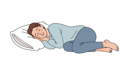 Peaceful slumber illustration depicting a woman deeply asleep in a serene position using cartoon